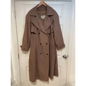 Vintage 90s FitzWright Womens Trench Coat 24 Brown Long Overcoat Lightweight